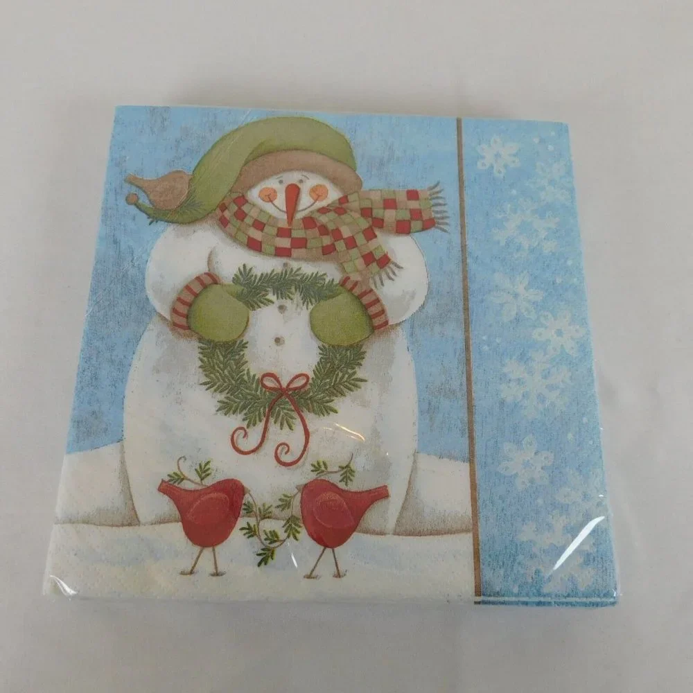 Set of 4 Snack Plates Luncheon Napkins Blue Snowman Winter Christmas Target New